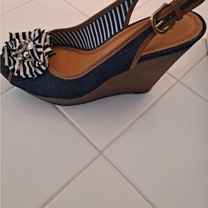 Gianni Bini Denim and Brown Wedge Sandals